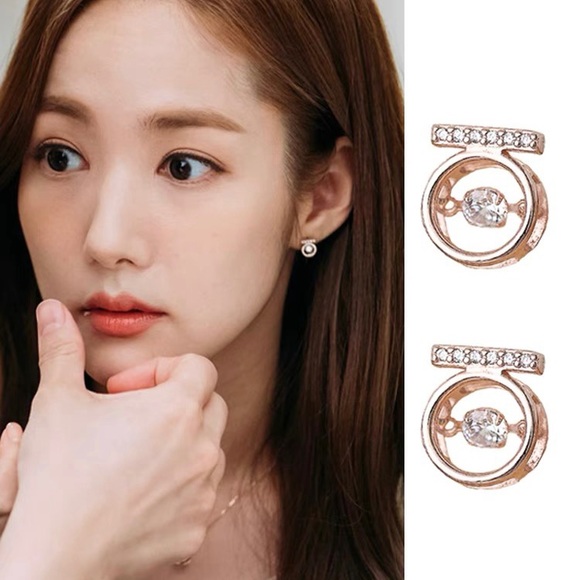 Sterling silver Rose Gold Zircon Geometric Round Studs - Picture 2 of 7